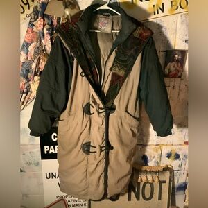 Cyclone Vintage down Feather Winter Coat Trench Granny size L Parka Paisley